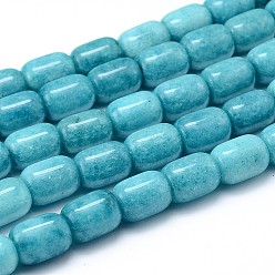 Deep Sky Blue Dyed Barrel Natural White Jade Beads Strands, Deep Sky Blue, 18x13mm, Hole: 1mm, about 22pcs/strand, 15.7 inch
