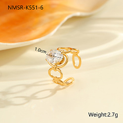 Oval 304 Открытые кольца-манжеты из нержавеющей стали с инкрустацией прозрачными кубическими циркониями, золотые, овальные, внутренний диаметр: регулируемый