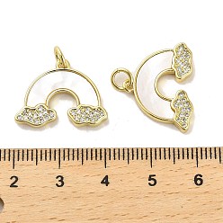 Real 18K Gold Plated Brass Micro Pave Clear Cubic Zirconia Pendants, with Shell, Jump Ring, Rainbow, Real 18K Gold Plated, 15.5x20.5x3mm, Hole: 3.5mm