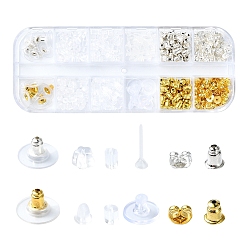 Золотой 488 шт. 12 стили пластиковые латунные гайки для ушей, набор спинок для сережек, золотые, 3~12x3~12x3~7 мм, отверстие : 0.5~1 мм