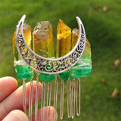 Золотистый Гальванизированные гребни для волос из натурального кварцевого кристалла, аксессуары для волос для женщин и девочек, луна, золотые, 58x38 мм