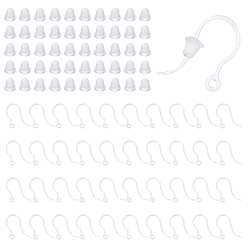 Прозрачный 100шт. прозрачные смоляные крючки для сережек, с горизонтальными петлями и пластиковыми гайками 200шт., прозрачные, 17x12x1 мм, отверстие : 1.2 мм, 21 датчик, штифты : 0.7 мм