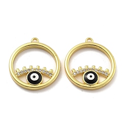 Черный Латунные микро проложить кубического циркония подвески, без кадмия, без никеля и без свинца, с эмалью, плоский круглый с подвесками для глаз, чёрные, 21x18.5x3 мм, отверстие : 1.2 мм