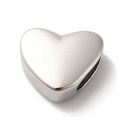 Stainless Steel Color Non-Tarnish 304 Stainless Steel Beads, Half Drilled, Heart, Stainless Steel Color, 12x14x6mm, Hole: 9x3.5mm