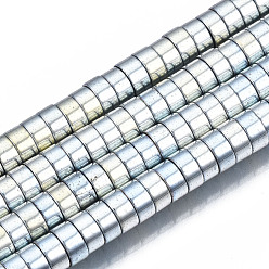 Зеленое Покрытие Гальванизировать немагнитных синтетический гематит бисер пряди, Heishi бусы, Плоский круглый / диск, зеленый покрытием, 4x2 мм, отверстие : 1 мм, около 190 шт / нитка, 16.1 дюйм