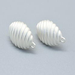 Matte Silver Color Alloy Stud Earring Findings, with Loop, Brass Pins and Ear Nuts/Earring Backs, Long-Lasting Plated, Shell, Matte Silver, 23.5x15.5mm, Hole: 1.6mm, Pin: 0.7mm