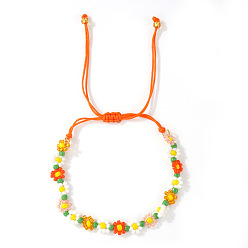 Оранжевый Браслеты ручной работы из пластиковых бусин., плетеные браслеты из нейлонового шнура для женщин, цветок, оранжевые, 11.02 дюйм (28 см)