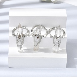 Хрусталь Кольца-манжеты из натурального кварцевого кристалла и латуни для женщин, платина, колонна в форме остроконечного конуса, 41~47x9.5~11.5 мм, внутренний диаметр: 18~19 мм