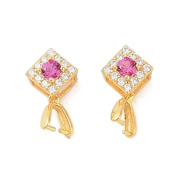 Ярко-Розовый 925 подвески в виде колышков из стерлингового серебра с микропаве и кубическим цирконием, ромб, ярко-розовый, 13x8x5 мм, отверстие : 3x4 мм, штифты : 0.5 мм