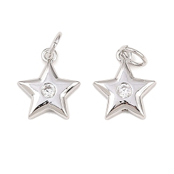 Платина Латунные микро проложить кубического циркония прелести, звезды прелести, без свинца и без кадмия, долговечный, стойки покрытие, платина, 12x10x2 мм, Перейти кольцо: 5x1 мм, внутренний диаметр: 3 мм