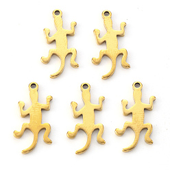 Real 18K Gold Plated PVD Vacuum Plating 201 Stainless Steel Pendants, Laser Cut, Gecko, Real 18K Gold Plated, 17.5x9.5x1mm, Hole: 1mm