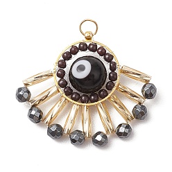 Немагнитные Гематит Подвески из граненого синтетического немагнитного гематита и бусин ручной работы в технике лэмпворк, талисманы от сглаза с кольцами для прыжков, золотые, 24x28x8 мм, отверстие : 2.8 мм