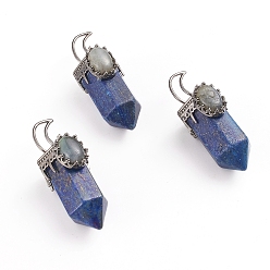 Ляпис-Лазурь Природные лазурит отметил большие кулоны, с латунными кулонами под залог металлического цвета и натуральным лабрадоритом, пуля, 52~54x20x22~23 мм, отверстие : 8x5 мм