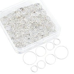 Silver 200Pcs 4 Styles Brass Linking Rings, Ring Shape, with 1Pc Aluminium Tin Cans, Silver, 8~16x0.7~1mm, 50pcs/style