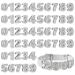 Platinum 60Pcs Alloy Rhinestone Charms Sets, Numbers, Platinum, 14~15x8.5~12.5x5~5.5mm, Hole: 11~11.5x2mm