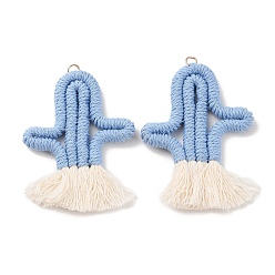 Васильковый Большие подвески из поликоттона, с железными петлями, кактус прелести, васильковый, 75~78x53~54x5.5~6 мм, отверстие : 4 мм