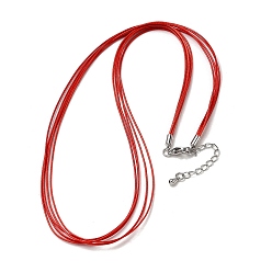 Красный 1мм вощеный шнур 5-образное ожерелье, с латунными выводами и 304 застежками из лобстера из нержавеющей стали, платины и нержавеющая сталь цвет, красные, 18.90 дюйм (48 см)