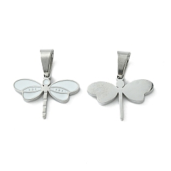 Нержавеющая Сталь Цвет 304 шармы для ручной полировки из нержавеющей стали, с эмалью и 201 застежкой из нержавеющей стали, стрекоза, цвет нержавеющей стали, 11.5x15.5x1.5 мм, отверстие : 3x5.5 мм