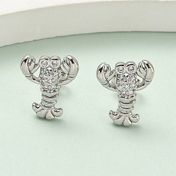 Другие Серьги-гвоздики из латунного микро-паве, стойки покрытие, долговечный, без кадмия и без свинца, платина, омар, 13.5x12 мм