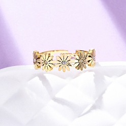 Настоящее золото 18K 304 регулируемые кольца для пальцев из нержавеющей стали со стразами, ионное покрытие (ip), цветок, реальный 18 k позолоченный, 5.5 мм, внутренний диаметр: 18 мм