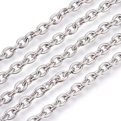 Stainless Steel Color Non-Tarnish 201 Stainless Steel Cable Chains, Unwelded, Oval, Stainless Steel Color, 8x6x1.5mm