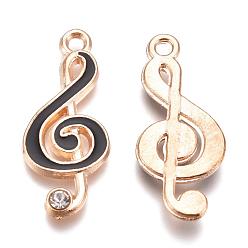 Golden Alloy Enamel Pendants, with Rhinestone, Musical Note, Golden, 22x9.5x2mm, Hole: 1.5mm