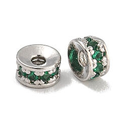 Темно-Зеленый Стойки обшивки латунь микро проложить кубического циркония бусы, без свинца и без кадмия, долговечный, платина, круглые, темно-зеленый, 4x2 мм, отверстие : 1.4 мм
