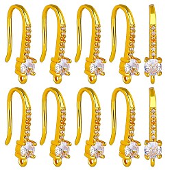 Золотой 10 пары латунных крючков для сережек с микропаве и прозрачным фианитом, провод уха, с горизонтальными петлями, золотые, 18 мм, отверстие : 1.2 мм, штифты : 1 мм