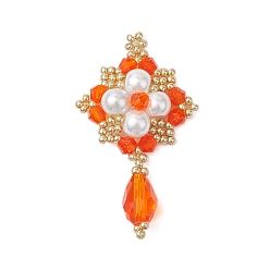 Оранжевый Бисер бисерные подвески, со стеклянной жемчуг, китайская подвеска-узел, оранжевые, 48.5x28x8 мм