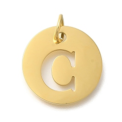 Letter C Ионное покрытие (ip) 304 подвески из нержавеющей стали, с целью перехода в кольце, лазерная резка, плоский круглый с подвеской в виде буквы, реальный 18 k позолоченный, буква С, 20x1 мм, отверстие : 4.5 мм