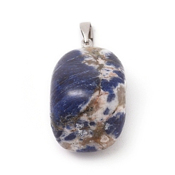 Sodalite Natural Sodalite Pendants, with Platinum Tone Brass Findings, Nuggets, 23~30x13~22x12~20mm, Hole: 5x3mm