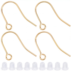 Настоящее золото 18K 100 шт. 304 крючки для серег из нержавеющей стали, с 100 пластиковыми ушными гайками, реальный 18 k позолоченный, 15x19x0.7 мм, отверстие : 2 мм, штифты : 0.7 мм