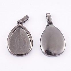 Черный Цвет Металла Сеттинги для кулона (кабошонов), латунь , чашки безель с краями, долговечный, слеза, металлический черный , лоток : 16x12 мм, 21x14x4 мм, отверстие : 1.8x2.5 мм