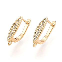 Настоящее золото 18K Латунный микропаве кубический цирконий кольцо серьги фурнитура, без свинца, без никеля и без кадмия, реальный 18 k позолоченный, 18x12.5x4 мм, отверстие : 1.6 мм, штифты : 0.8 мм