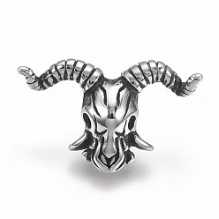 Античное Серебро 304 из нержавеющей стали бусы, бусины с большим отверстием, Sheepshead, античное серебро, 17.5x28x11 мм, отверстие : 6 мм