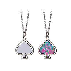 Белый Сублимация пустой алюминиевый кулон ожерелье, Ожерелье из сплава с игральными картами, пустое фото, кулон для мужчин и женщин, платина, туз пик, 18.50 дюйм (47 см), лист: 25.5x25x0.5 мм