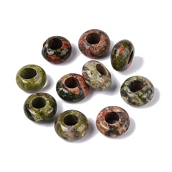 Unakite Natural Unakite European Beads, Large Hole Beads, Rondelle, 13~14.5x6.5~8.5mm, Hole: 5.5~6mm