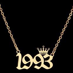 Number Год рождения короны 201 ожерелья из нержавеющей стали для женщин, золотые, число 1993, 17.72 дюйм (45 см)