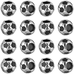 Black 30Pcs Large Hole FootBall/Soccer Ball Alloy Enamel European Beads, Sports Beads, Black, 9x8mm, Hole: 4.2mm