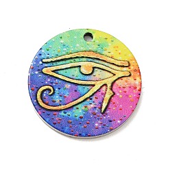 Eye of Ra Anlaufgeschützt 201 Anhänger aus Edelstahl, Flachrund, Edelstahl Farbe, Auge des Ra-Musters, 25x1 mm, Bohrung: 1.8 mm