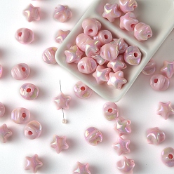 Pink УФ-покрытие радужная непрозрачная смоляная бисеринка, звезда, розовые, 15x14 мм