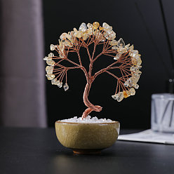 Желтый Кварц Украшения для скульптур из натурального желтого кварца, для домашнего офисного стола, дерево, 90x120 мм