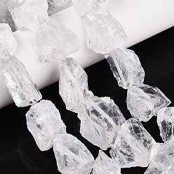 Quartz Crystal Natural Quartz Crystal Rough Beads Strands, Rock Crystal, Nuggets, with Glass Beads, 14~30x17~27x7~22mm, Hole: 0.7~2mm, about 16~17pcs/strand, 14.37~15.75 inch(36.5~40cm)