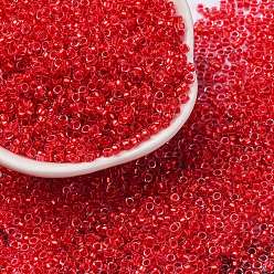 Красный Стеклянные цилиндрические бусины, бисер, внутри цветов, круглое отверстие, красные, 2.4~2.7x1.5~1.8 мм, отверстие : 1.2 мм, Около 20000 шт / фунт