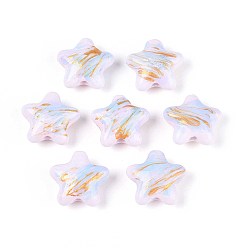 лаванда Непрозрачные акриловые бусины, бусины ручной работы, звезда, золотой металл обвитыми, лаванда, 20x22x10 мм, отверстие : 3 мм