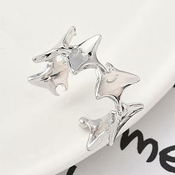 Платина Латунь манжеты кольца, рыба, долговечный, стойки покрытие, без свинца и без кадмия, платина, 11.5 мм