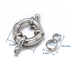 Platinum Brass Spring Ring Clasps, Platinum, 17x6mm, Tube Bails: 10.5x6x1.5mm, Hole: 3mm