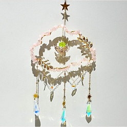 Pink Подвеска в виде облака из натуральных кристаллов в проволочной обертке, Стеклянная кисточка для подвесных украшений для домашней спальни, розовые, 145 мм