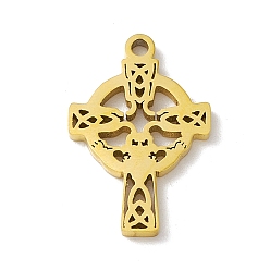 Golden Ion Plating(IP) 304 Stainless Steel Pendants, Cross with Knot Charm, Golden, 20x13x1.3mm, Hole: 1.6mm