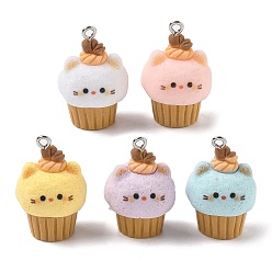 (52) Непрозрачная лаванда Непрозрачные подвески смолы, мороженое в форме кошки, с платиново-железными петлями, разноцветные, 28.5x19x17.5 мм, отверстие : 2 мм